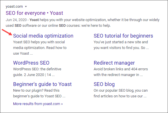 Sitelinks SERP Google search results page yoast
