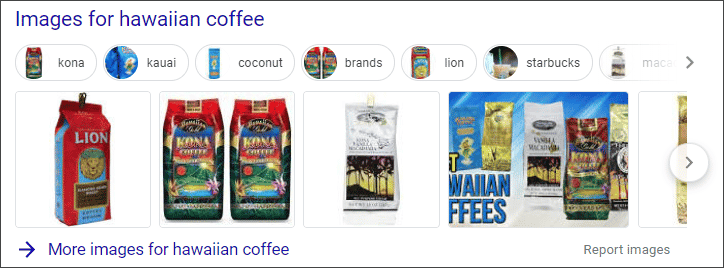 Image Carousel google search engine results page Hawaiian Coffee