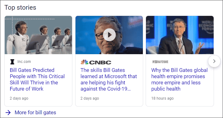 Tops Stories Carousel google search engine results page serps Bill Gates