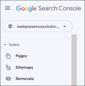 Current Indexed Pages, Sitemaps, URL Removals Menu options